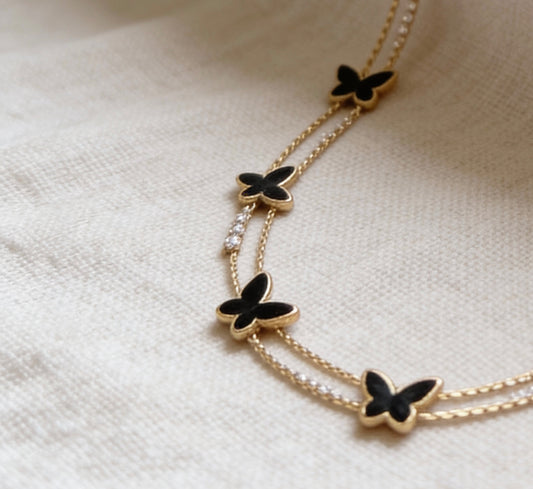 Seraphine Noir – Layered Butterfly Necklace